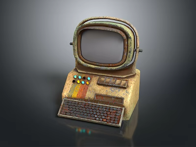 Vintage Computer With Rustic Design Old Monitor Keyboard And Control Buttons 3d model