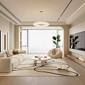 Modern Living Room Interior With Beige Sofa Round Coffee Table Floor Lamp And Potted Plant