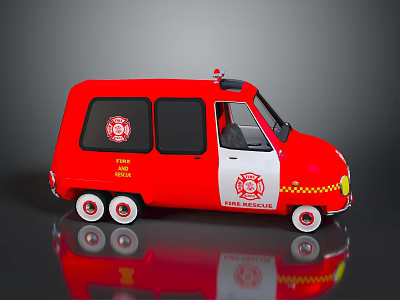 Detailed Red Fire Truck Toy Model With Fire Dept Logo And Wheels 3d model
