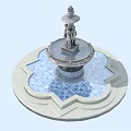 Ornate Garden Ornament With Multi Tiered Fountain Statue And Circular Water Basin