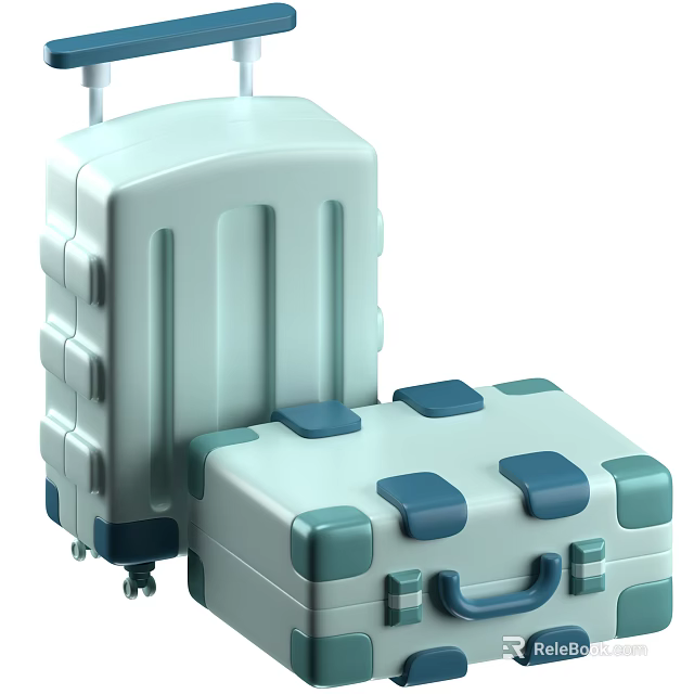 Decorative Ornament Set With Luggage Design Light Green Blue Small Large Sizes And Wheels Handle Details 3d model 