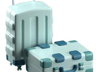 Decorative Ornament Set With Luggage Design Light Green Blue Small Large Sizes And Wheels Handle Details 3d model