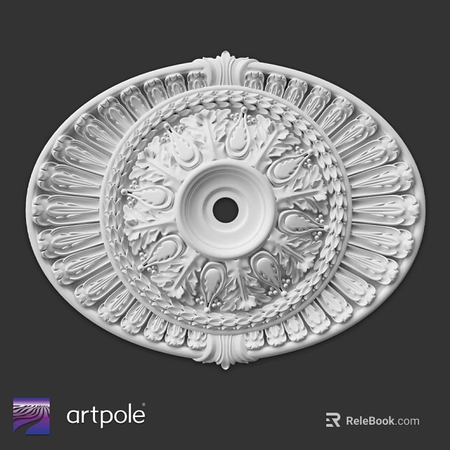 White Ornate Ceiling Rosette With Intricate Symmetrical Patterns And Central Hole 3d model 