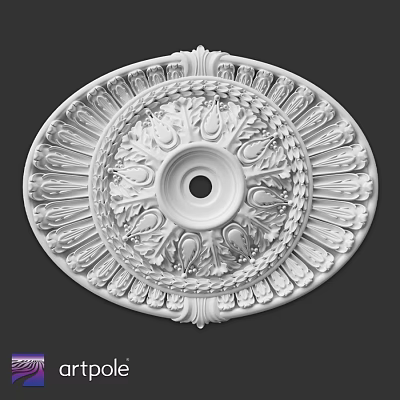 White Ornate Ceiling Rosette With Intricate Symmetrical Patterns And Central Hole 3d model