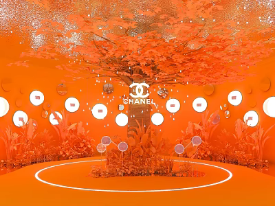 Orange Themed Photo Check In Spot With Tree Leaves Round Lights And Chanel Logo 3d model