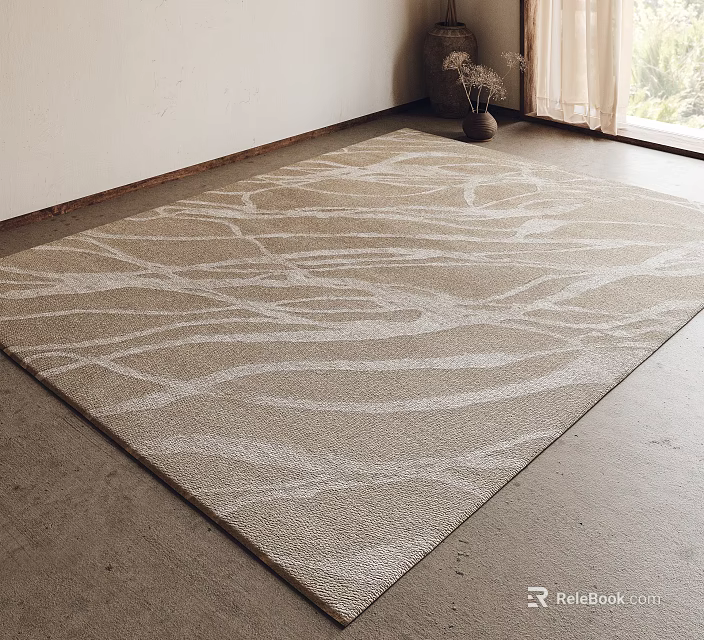 Square Area Rug With Abstract White Linear Patterns In Neutral Beige For Modern Minimalist Interior 3d model 