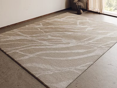 Square Area Rug With Abstract White Linear Patterns In Neutral Beige For Modern Minimalist Interior 3d model