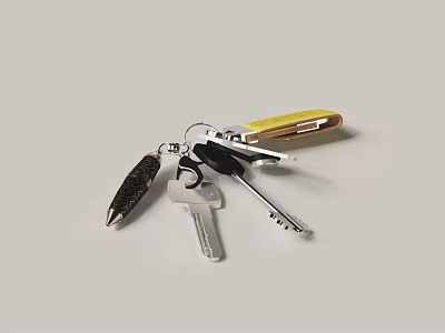 Stylish Keychain With Decorative Pendant Multiple Keys And Yellow Accent As Daily Accessory 3d model