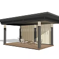 Modern Pergola Design With Slatted Wood Panels On Grass Lawn For Outdoor Seating And Relaxation