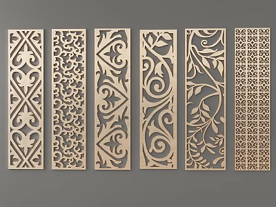 Decorative Wooden Room Dividers With Carved Patterns And Various Designs For Interior Decor 3d model