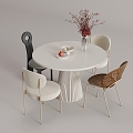 Modern cream style dining table and chair combination 3d model