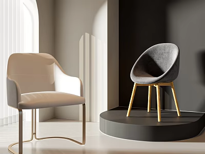 Modern Beige And Gray Accent Chairs With Metal Frame Golden Legs In Minimalist Interior 3d model