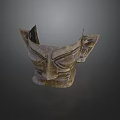 Ancient Bronze Mask Depicting Mythical Creature Face With Exaggerated Eyes And Ears 3d model