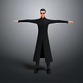 3D Character Model Wearing Black Long Coat With Sunglasses And Outstretched Arms