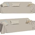Beige Sectional Sofa With Linen Upholstery Throw Pillows And Cozy Throw Blanket 3d model