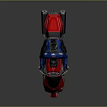 Red Sport Motorcycle With Rider In Blue Jacket And Helmet Riding