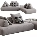 Comfortable Modern Gray Sectional Sofa With Decorative Pillows And Throw Blanket 3d model
