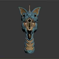 Intricate Wolf Head Design Weapon With Blue And Gold Mechanical Spikes And Gears