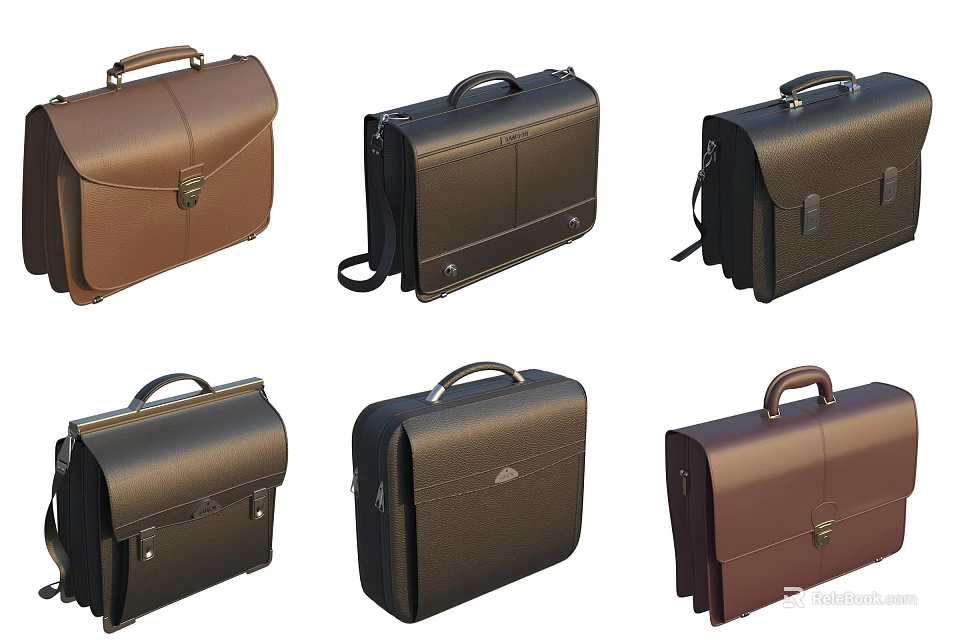 Various Leather Briefcases In Black Brown With Classic Designs And Handheld Styles 3d model 
