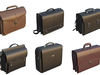 Various Leather Briefcases In Black Brown With Classic Designs And Handheld Styles 3d model
