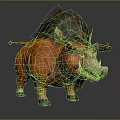 Orange Wild Boar 3D Model With Red Horns Shaggy Mane And Fierce Expression