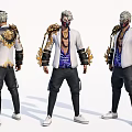 3D Rendered Game and Movie Character With White Coat Purple Inner Golden Arm Decorations