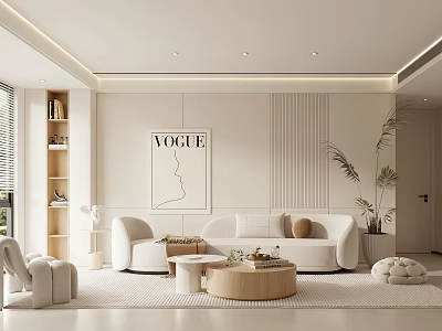 Modern Living Room Interior Design With White Sofa Round Coffee Table VOGUE Art And Plants 3d model