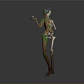 Fantasy Plant Skeleton Hybrid Character Standing With Green Vines And Purple Flowers