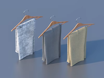 Stylish Knit Clothes in Gray Dark Gray and Beige on Three Wooden Hangers 3d model