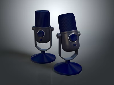 Blue Modern Microphones With Round Button And Stable Base For Daily Use 3d model