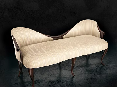 Elegant Striped Beige Fabric Loveseat With Wooden Arms And Curved Legs Design 3d model