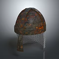 Rusted Old Medieval Helmet With Chainmail Visor And Classic Antique Design 3d model