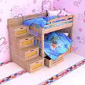 Wooden Bunk Bed With Stairs Drawers And Blue Dolphin Mattress In Kids Room Pink Wall