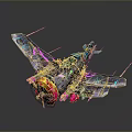 Futuristic Cosmic Aerospace Spaceship Model With Colorful Mechanical Wings And Blue Purple Accents