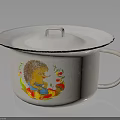 Vintage Enamel Mug With Lid Featuring Hedgehog Illustration Flowers And Fruits