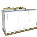 White Air Conditioner Fan Unit With Two Yellow Fans On Top Wooden Pallet