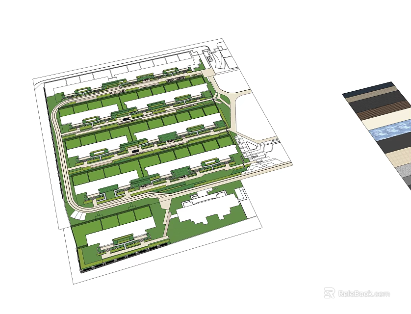 Residential Housing Complex Layout Plan With Neatly Arranged Buildings And Green Areas 3d model 