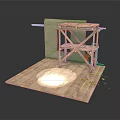 Rustic Wooden Platform With Scaffolding Structure Gray Wall And Small Plant