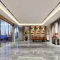 Hotel Lobby Interior Featuring Modern Design Reception Desks Marble Floor And Glass Doors