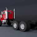 Red Heavy Duty Truck Cab With Multiple Wheels On Gray Background 3d model