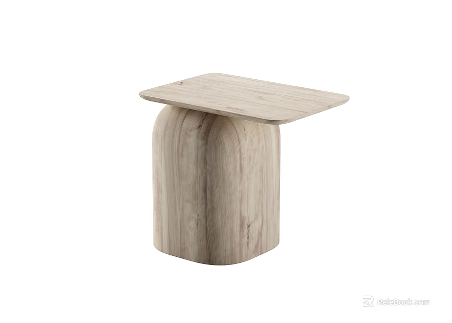 Wooden Coffee Table with Square Top and Rounded Base Modern Minimalist Design 3d model 