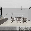 Modern Garden Space With White Walls Wooden Door Decorative Painting Circular Mirror Stones And Water