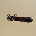 Game Movie Character Heavy Weapon With Multiple Barrels Black Body Red Accents White Symbols
