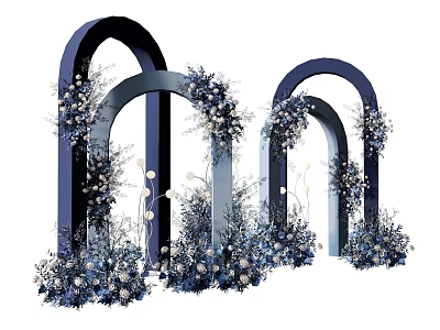 Elegant Event Entrance With Dark Blue Arches And Blue White Flower Decorations 3d model