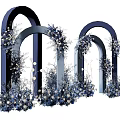 Elegant Event Entrance With Dark Blue Arches And Blue White Flower Decorations