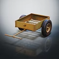 Vintage Yellow Metal Trailer With Large Wheels And Pull Handle 3d model