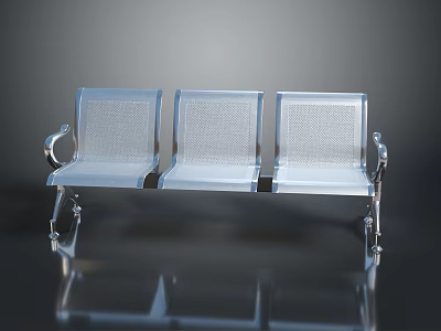 Modern Metal Public Chair With Three Seat Hollow Backrest And Armrests For Public Area Seating 3d model
