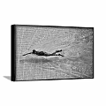Black and White Swimming Figure Painting With Water Ripples And Black Frame