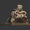 Ancient Terracotta Sculpture Featuring Human Figure Seated On Pottery Jar And Square Base