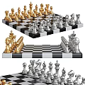 Premium Chess Set Sports Equipment With Gold Silver Pieces And Black White Chessboard